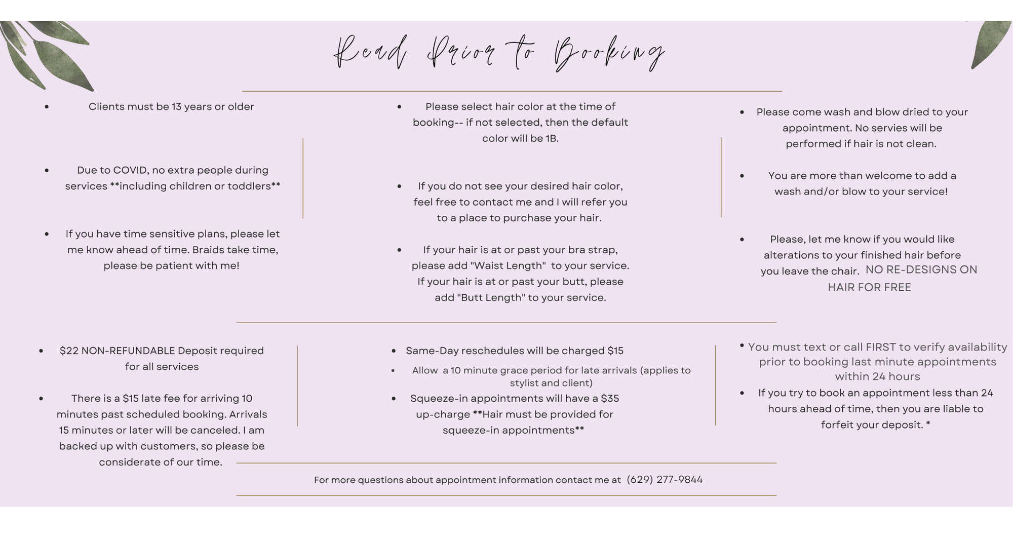 Original requirements page graphic, with contact number (629) 277-9844